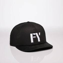 Black FREE YOURSELF 5 panel hat with FY logo